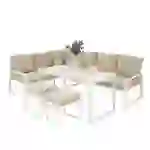 Garten Aluminium Möbelset Weiß 7-Sitzer Outdoor Terrasse Lounge Sectional Ecksofa Glasplatten Esstisch 2 Hocker Garten Aluminium Möbelset Weiß 7-Sitzer Outdoor Terrasse Lounge Sectional Ecksofa Glasplatten Esstisch 2 Hocker