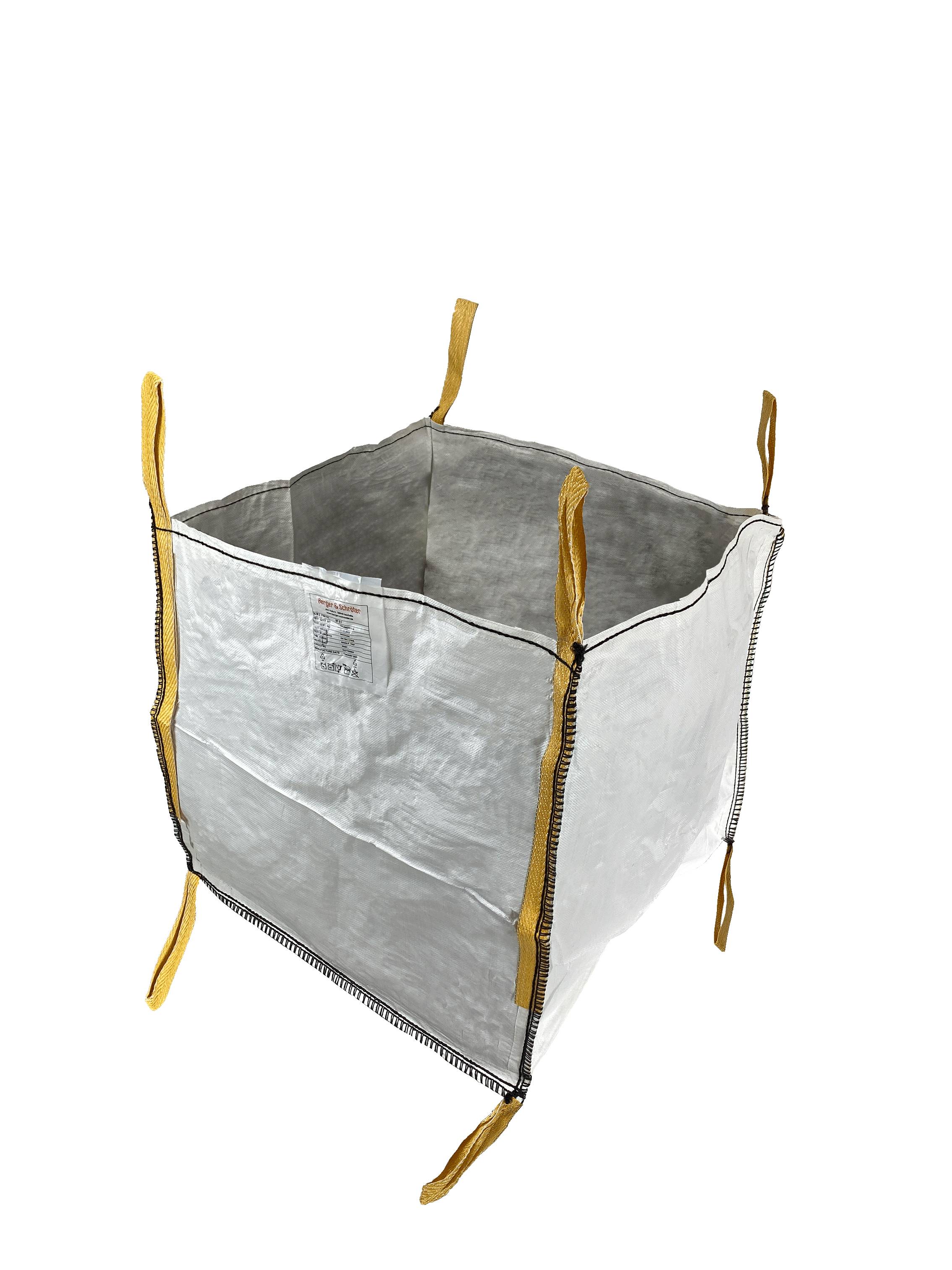 Berger & Schröter | Big Bag 90x90x90cm 1500kg 729l mit vier Bodenkippschlaufen und vier Hebeschlaufen für Bauschutt, Holz, Laub, Kies, Sand, Erde,