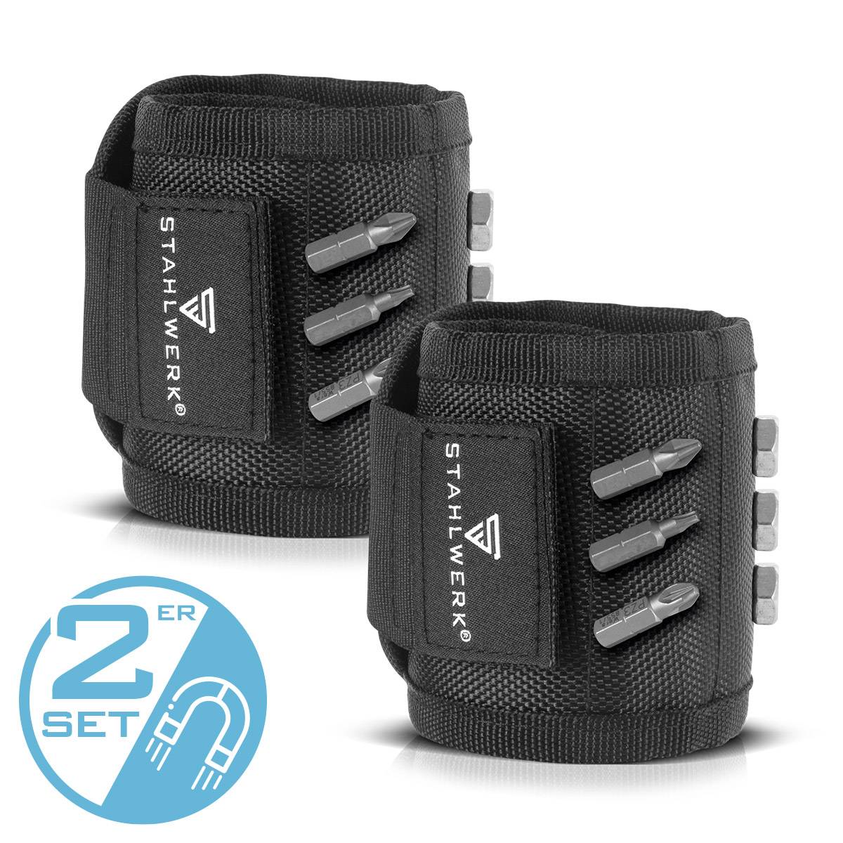 STAHLWERK 2 x Magnet-Armband für Heim-Handwerker mit Klettverschluss