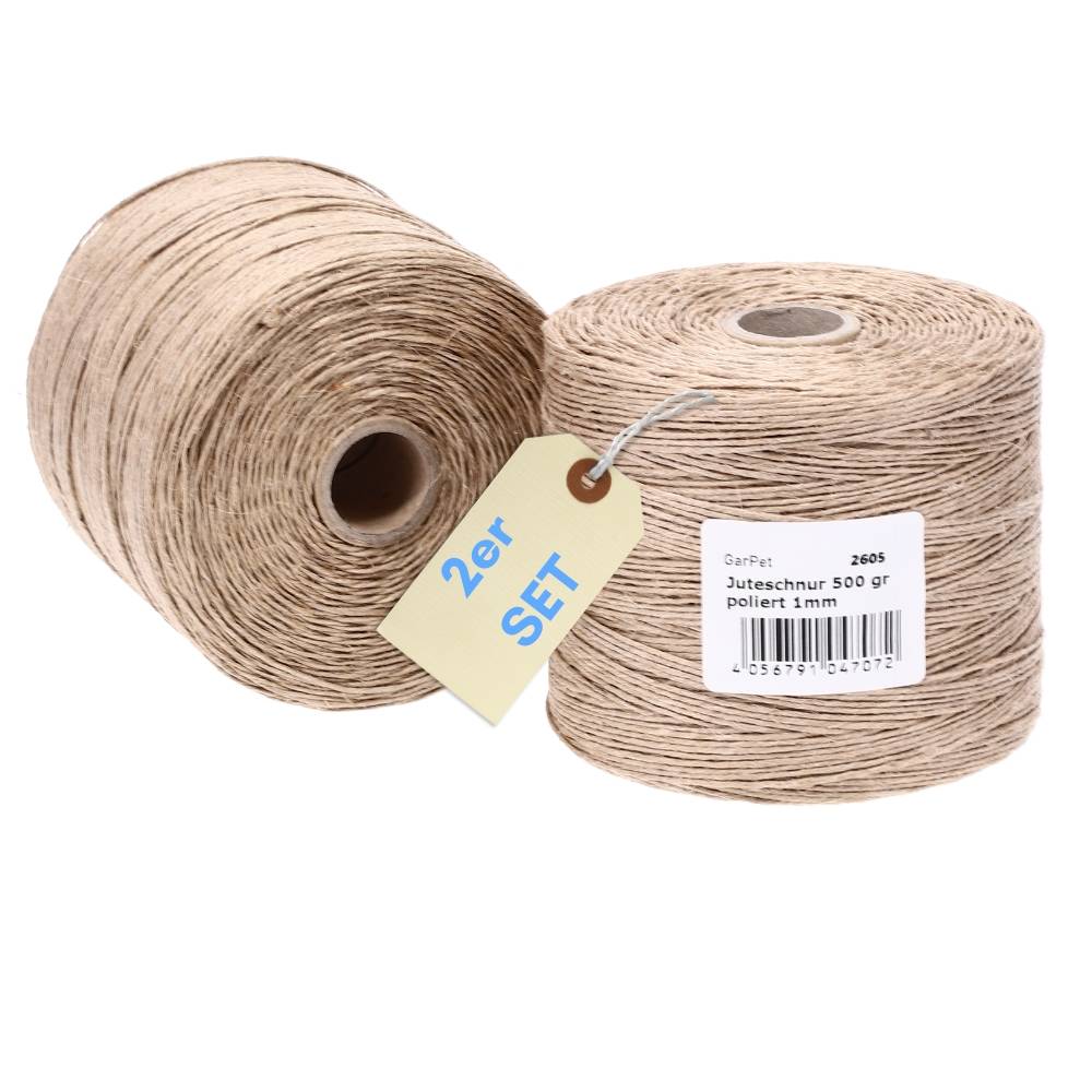 2er Set Juteschnur 500 m Bindfaden Schnur zum basteln Jutegarn Natur Jutekordel Paketschnur Gartenschnur Jute Bastelschnur Garten Pflanzschnur