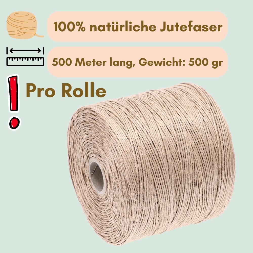 2er Set Juteschnur 500 m Bindfaden Schnur zum basteln Jutegarn Natur Jutekordel Paketschnur Gartenschnur Jute Bastelschnur Garten Pflanzschnur