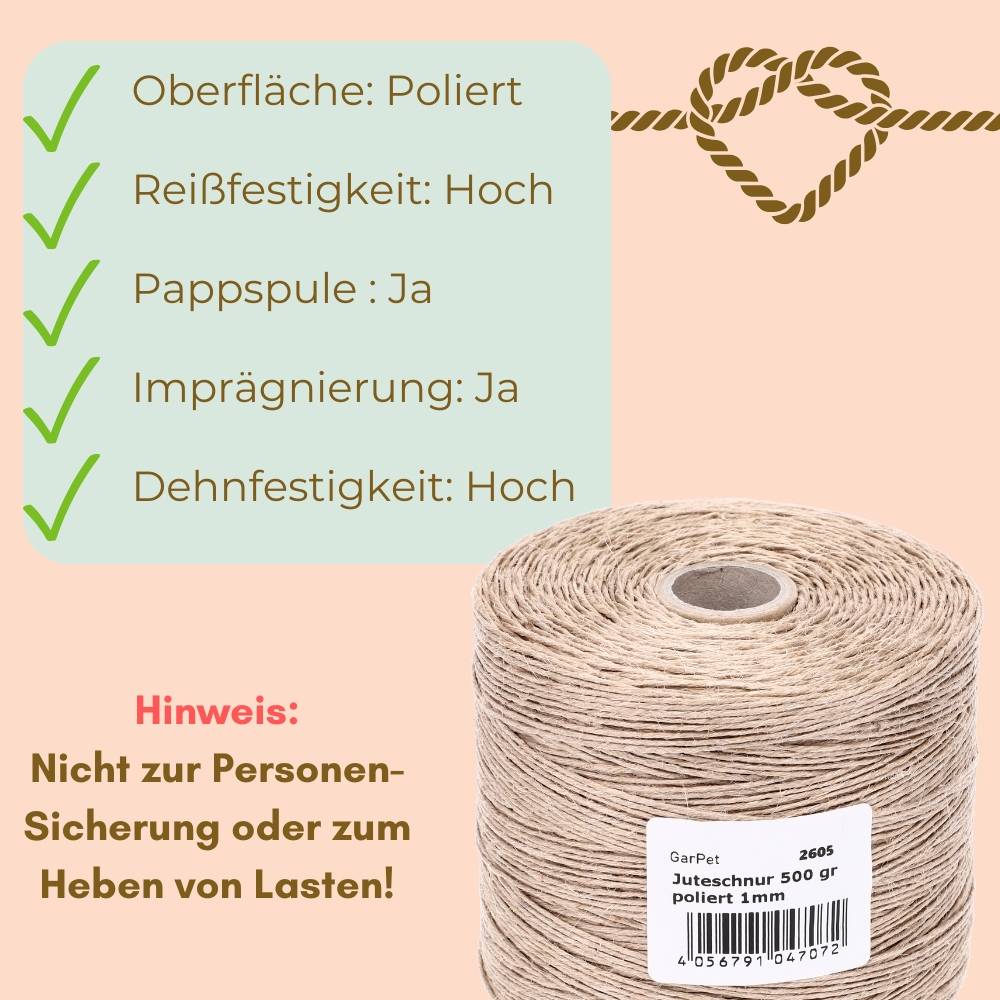 2er Set Juteschnur 500 m Bindfaden Schnur zum basteln Jutegarn Natur Jutekordel Paketschnur Gartenschnur Jute Bastelschnur Garten Pflanzschnur