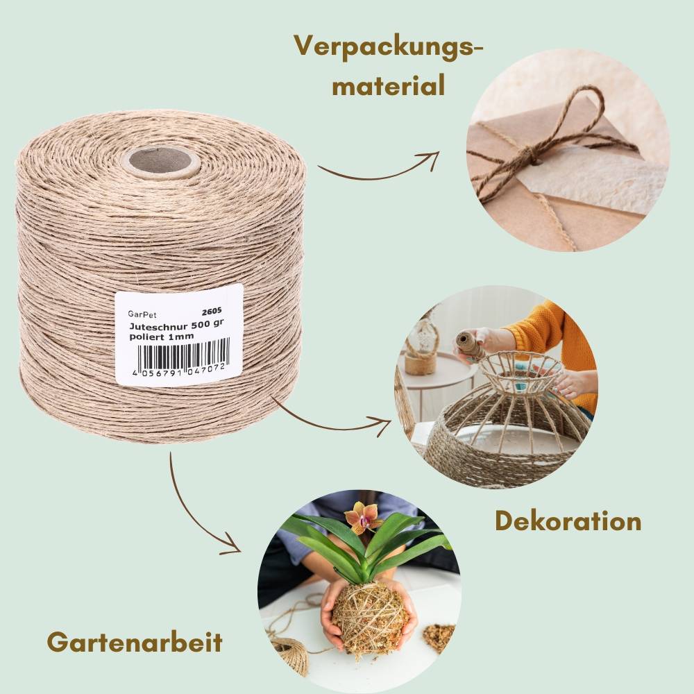 2er Set Juteschnur 500 m Bindfaden Schnur zum basteln Jutegarn Natur Jutekordel Paketschnur Gartenschnur Jute Bastelschnur Garten Pflanzschnur