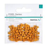 Packung der DeepCool Pixel Serie kleine orangefarbene quadratische Komponenten in einer durchsichtigen Plastiktüte mit weißer Kopfleiste.
