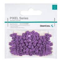 Klare Plastiktüte mit violetten quadratischen Tastaturkappenstöpseln mit der Bezeichnung 