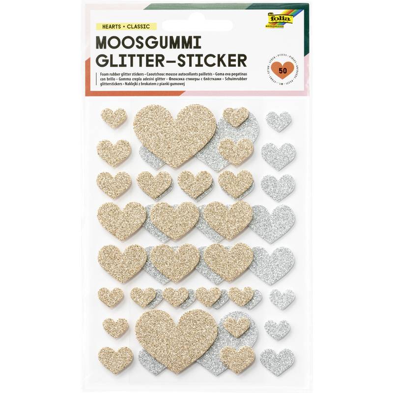 folia Moosgummi Glitter-Sticker HEARTS CLASSIC