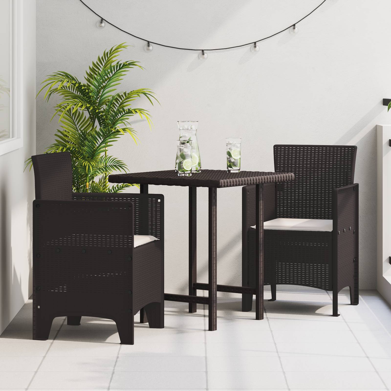 vidaXL Gartenstühle mit Kissen 2 Stk. Braun Poly Rattan