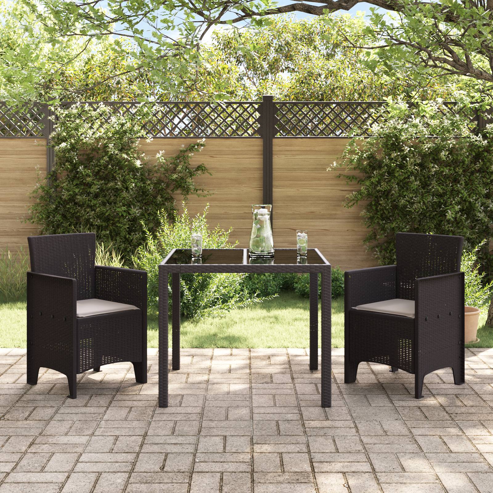 vidaXL Gartenstühle mit Kissen 2 Stk. Braun Poly Rattan