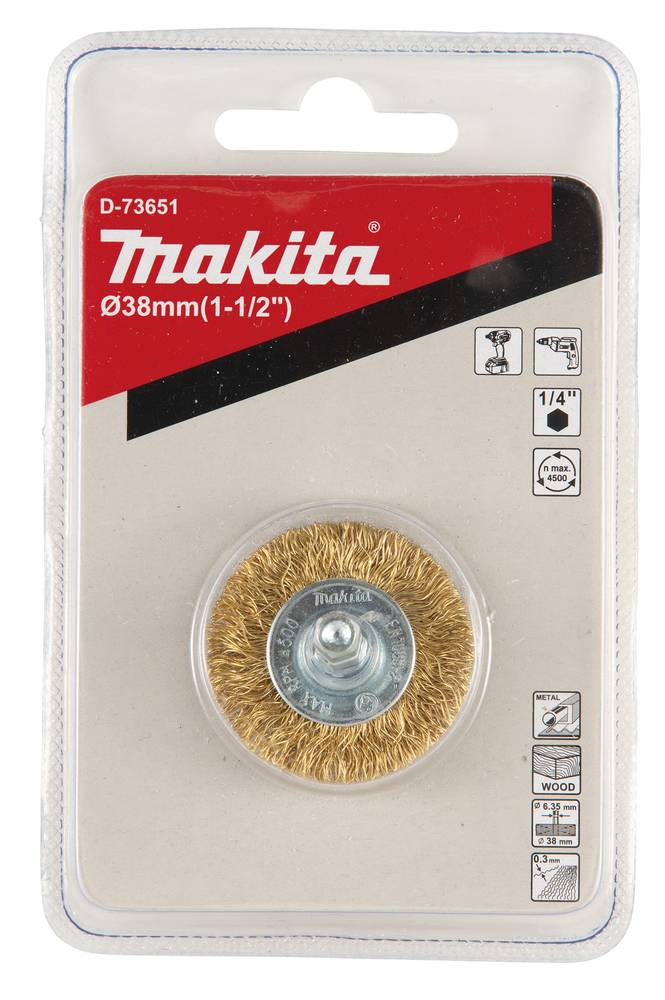 Makita Drahtrad-Bürste in Blisterverpackung, Modell D-73651, 38 mm (1-1/2 Zoll), für Holz und Elektrowerkzeuge.