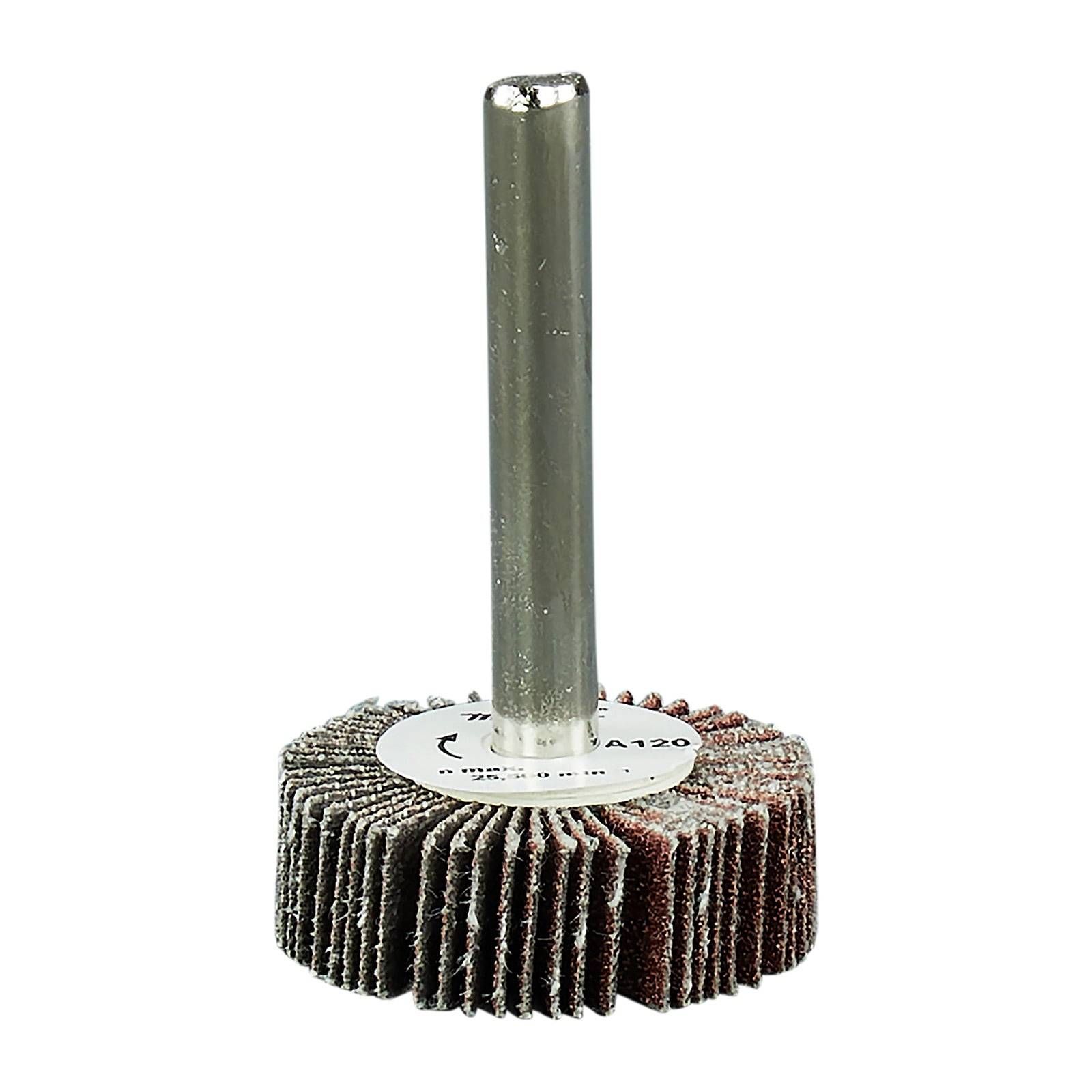 Rotary-Lamellenschleifrad mit zylindrischem Metallschaft, verwendet zum Schleifen und Polieren von Oberflächen. Ausgestattet mit Schleiflamellen.