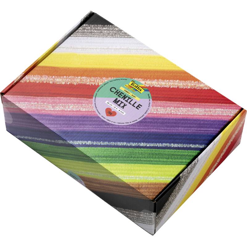 Eine bunte Schachtel mit 'Chenille Mix' von Go Create, die horizontale Streifen in verschiedenen Farben wie Rot, Orange, Gelb, Grün, Blau und Lila aufweist.