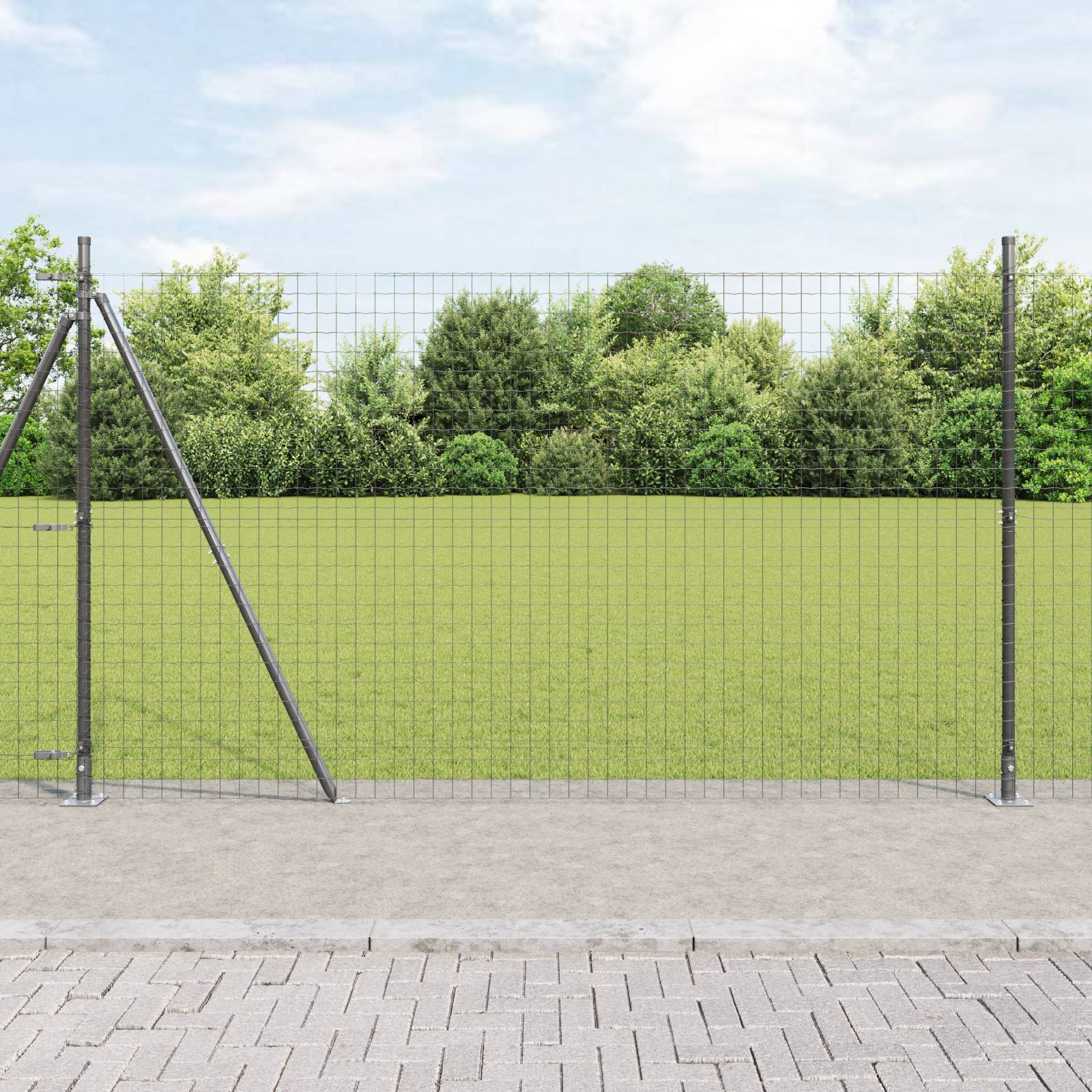 vidaXL Zaunpfosten mit Bodenplatten 7 Stk. Ø32mm 83,5cm Stahl Verzinkt