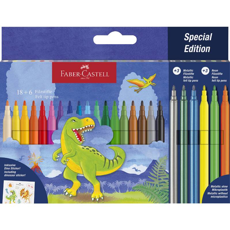 FABER-CASTELL Fasermaler Dino, 18+6 Kartonetui