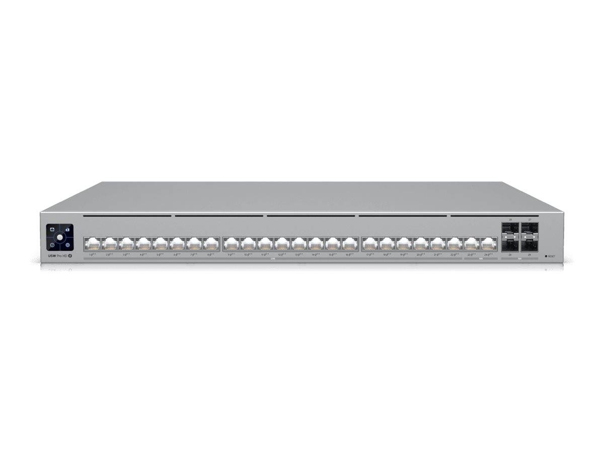 Ein grauer Netzwerkswitch mit mehreren Ethernet-Ports auf dem Frontpanel, entwickelt für die Verwaltung von Kabelverbindungen in einer Serverumgebung.