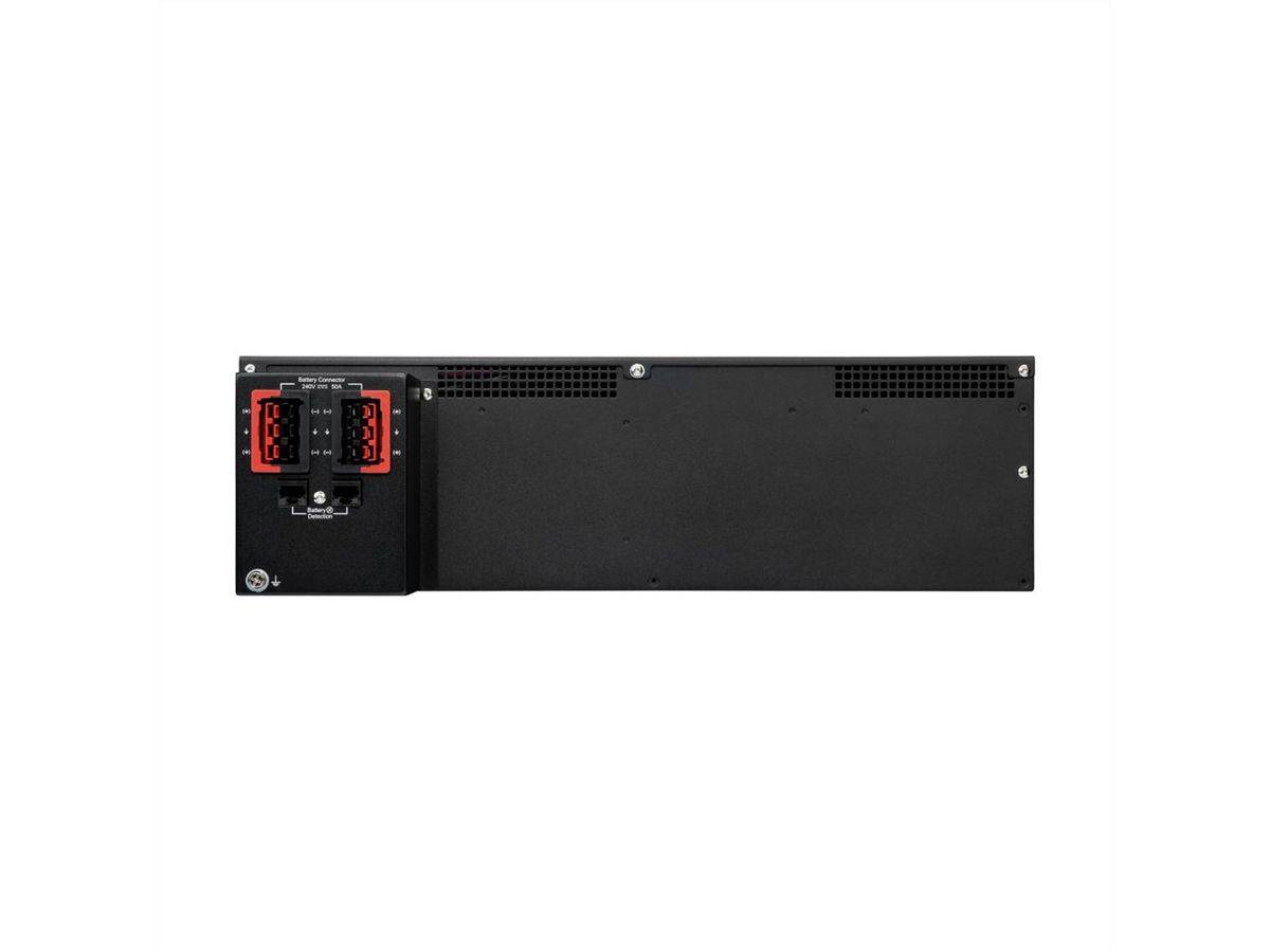 Schwarzes rechteckiges elektronisches Modul mit zwei roten Anschlussanschlüssen auf der linken Seite, gezeigt auf einem einfachen weißen Hintergrund.