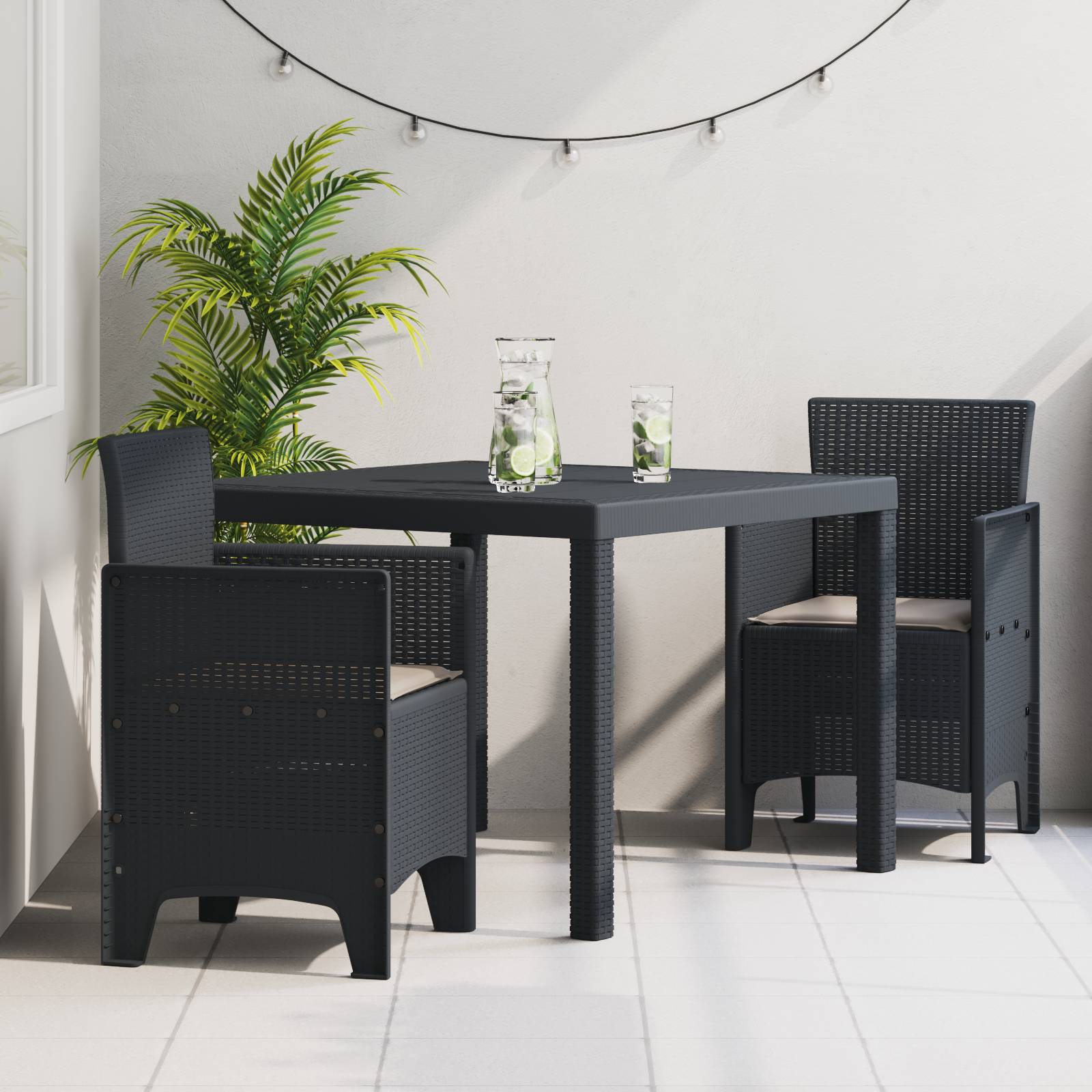 vidaXL 3-tlg. Garten-Essgruppe mit Kissen Anthrazit Poly Rattan