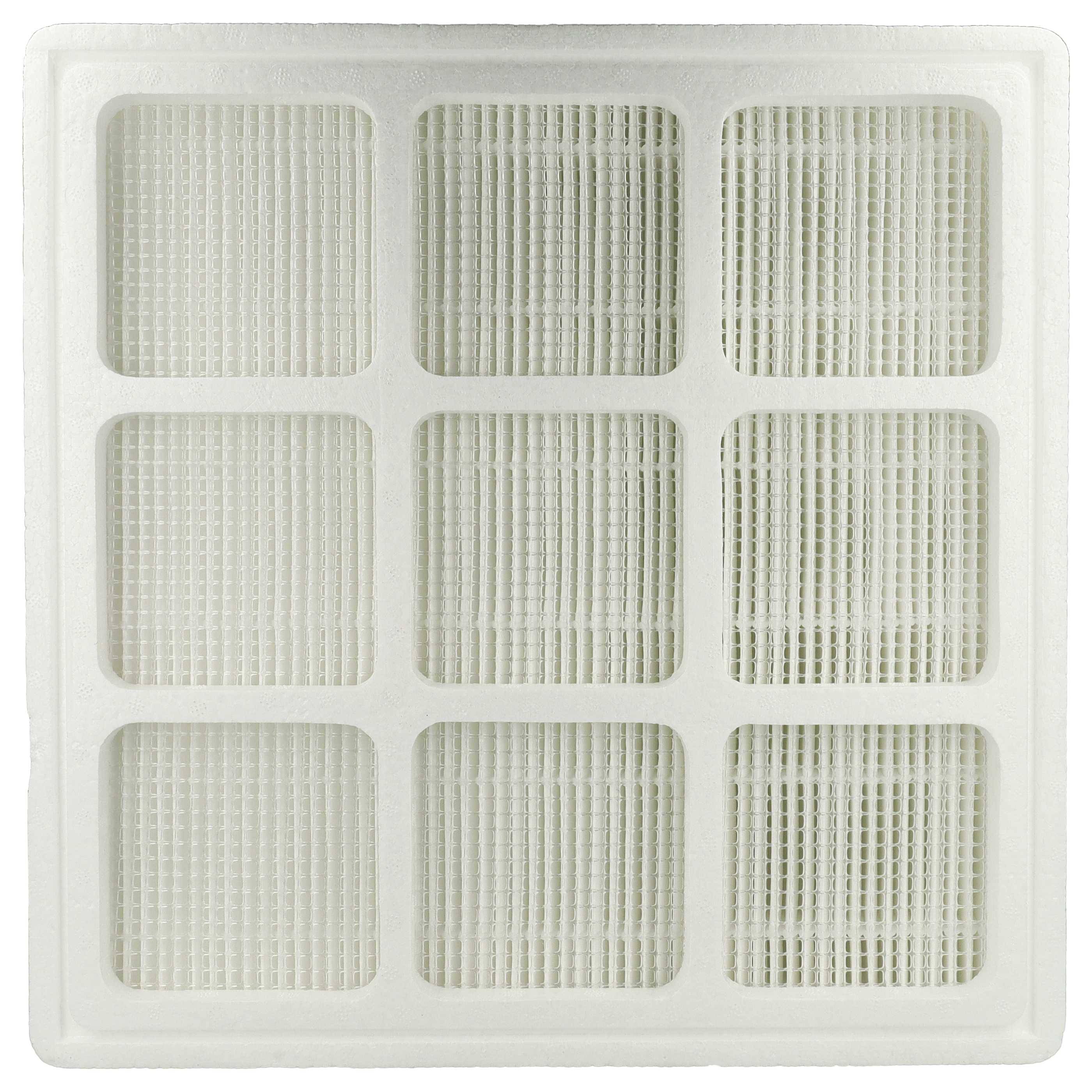 Ein weißer, quadratischer HEPA-Filter mit neun rechteckigen Abschnitten, entwickelt, um Staub und Allergene zu erfassen und saubere Raumluft zu gewährleisten.
