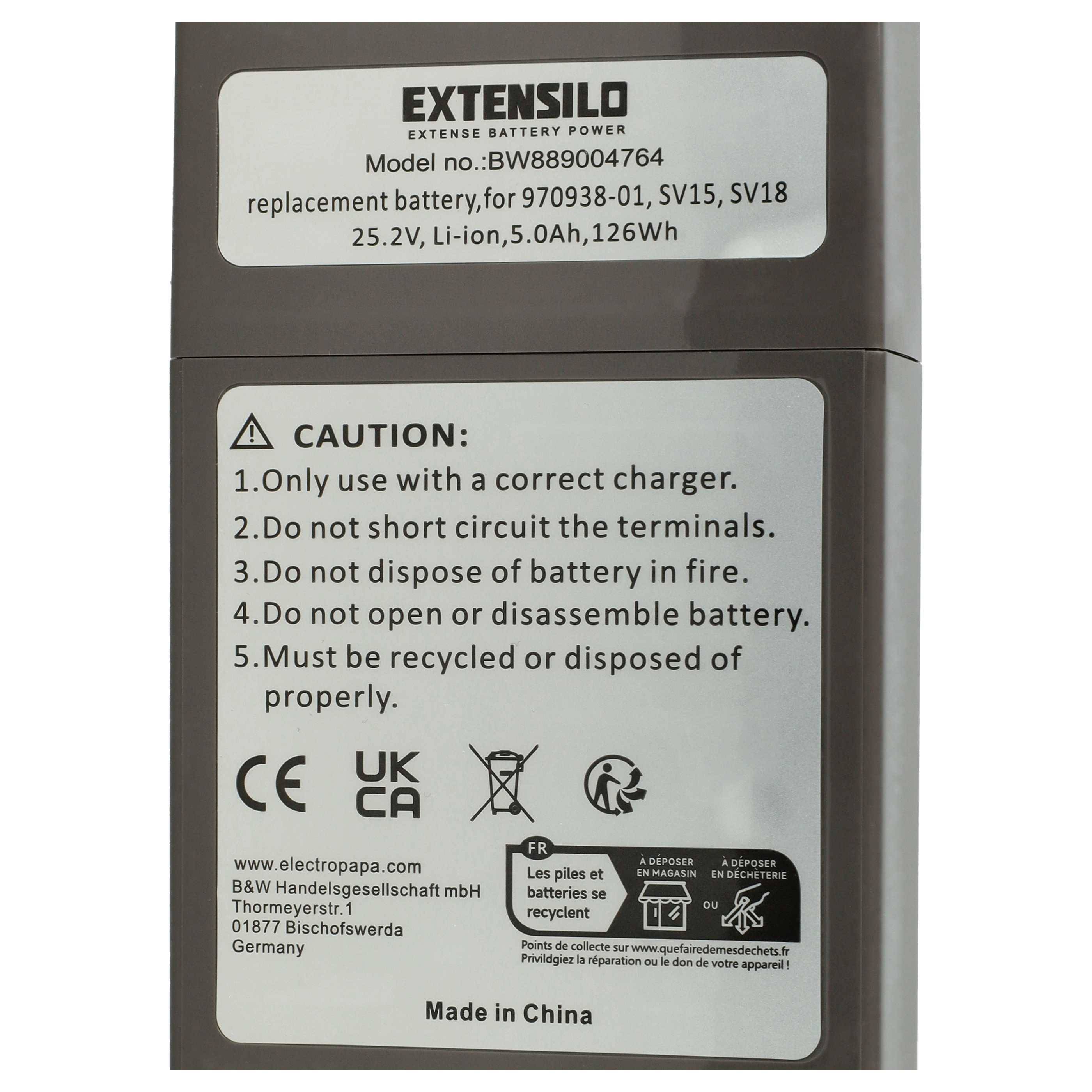 EXTENSILO Akku kompatibel mit Dyson V11, V15 Staubsauger Anthrazit-Grau (5000 mAh, 25,2 V, Li-Ion)