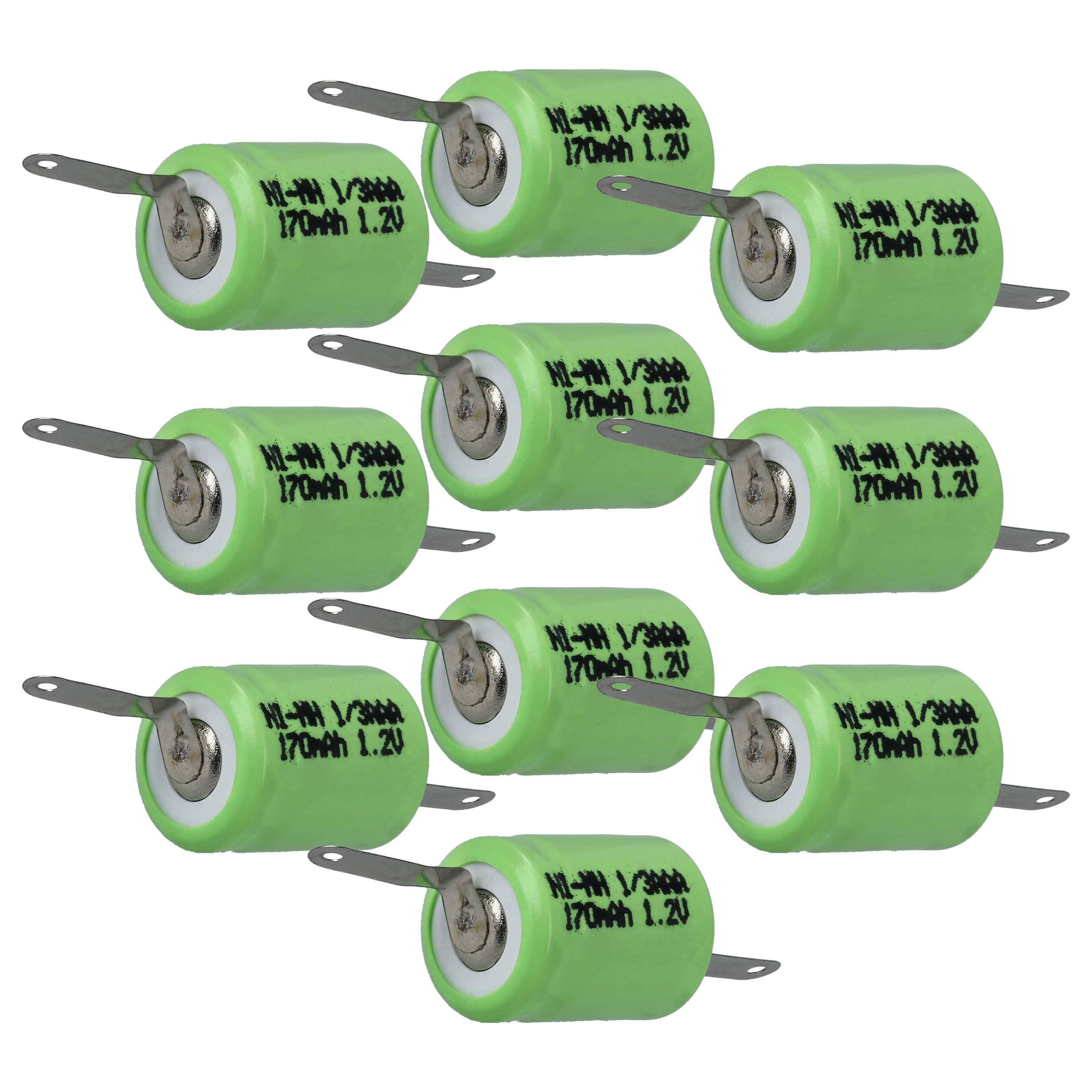 vhbw 10x Akku Ersatz für 1/3AAA für Modellbau (170mAh, 1,2V, NiMH, Grün, mit Z-Lötfahne)