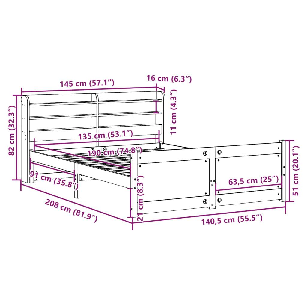 vidaXL Bettgestell mit Kopfteil ohne Matratze 135x190 cm