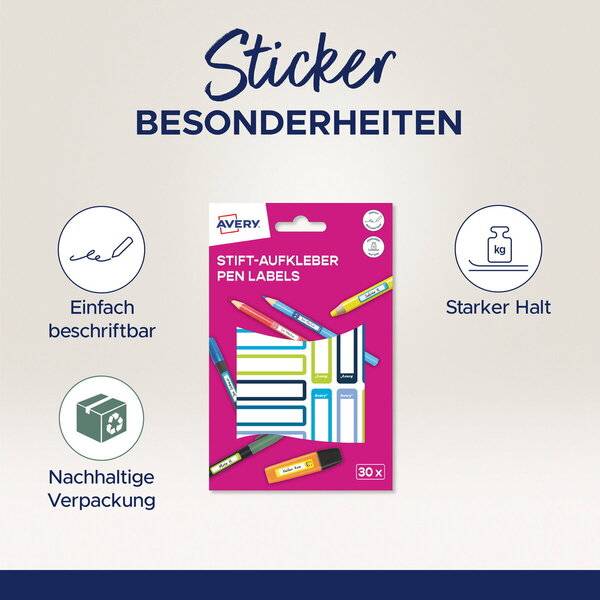 Stiftaufkleber Papier 50x10mm 2 Bogen Motiv blau grün
