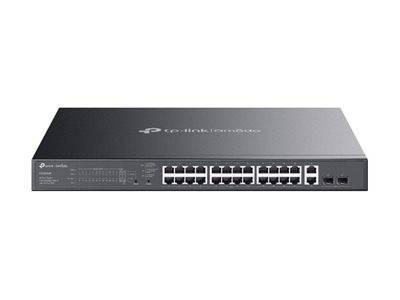 Ein schwarzer Netzwerk-Switch mit mehreren Ethernet-Ports auf dem Frontpanel, entwickelt für geschäftliche Netzwerk- und Konnektivitätslösungen.