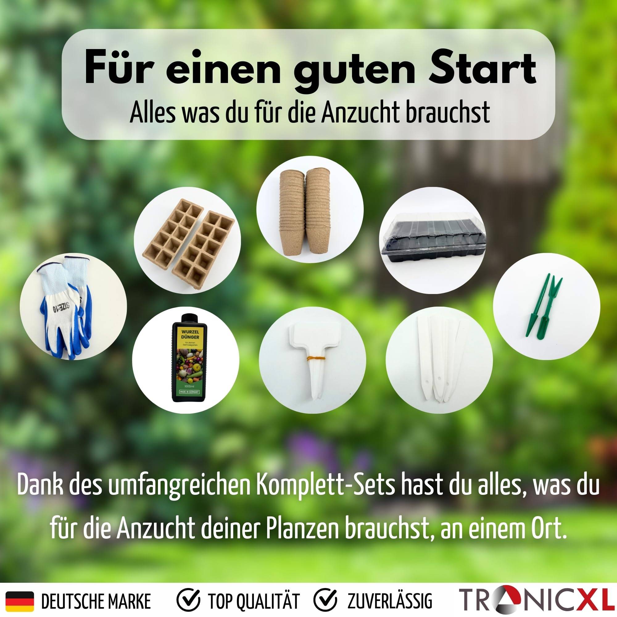 Wurzeldünger Gemüsedünger + Zimmergewächshaus Set Anzuchtkasten Anzucht Set Starter + Pflanztöpfe + Werkzeug + Handschuhe für Samen Steckling An