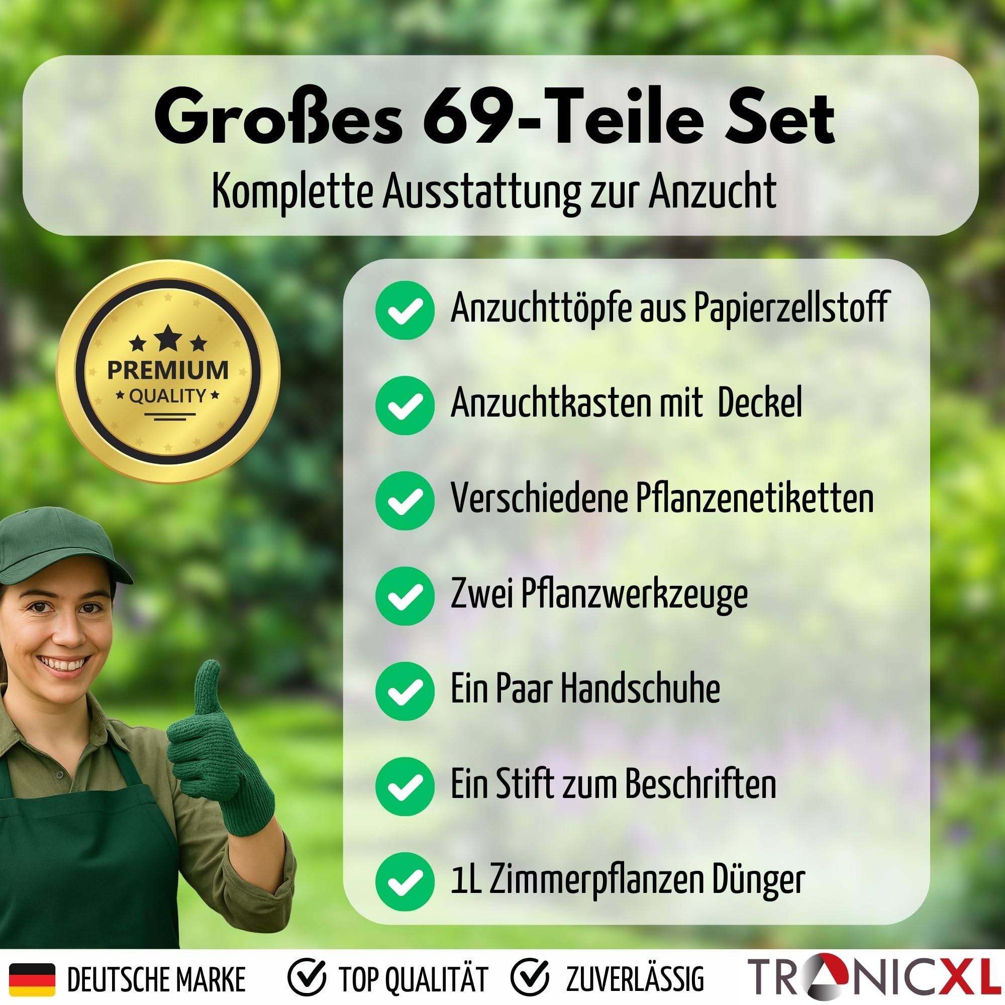 Zimmerpflanzendünger Dünger + Zimmergewächshaus Set Anzuchtkasten Anzucht Set Starter + Pflanztöpfe + Werkzeug + Handschuhe für Samen Steckling A