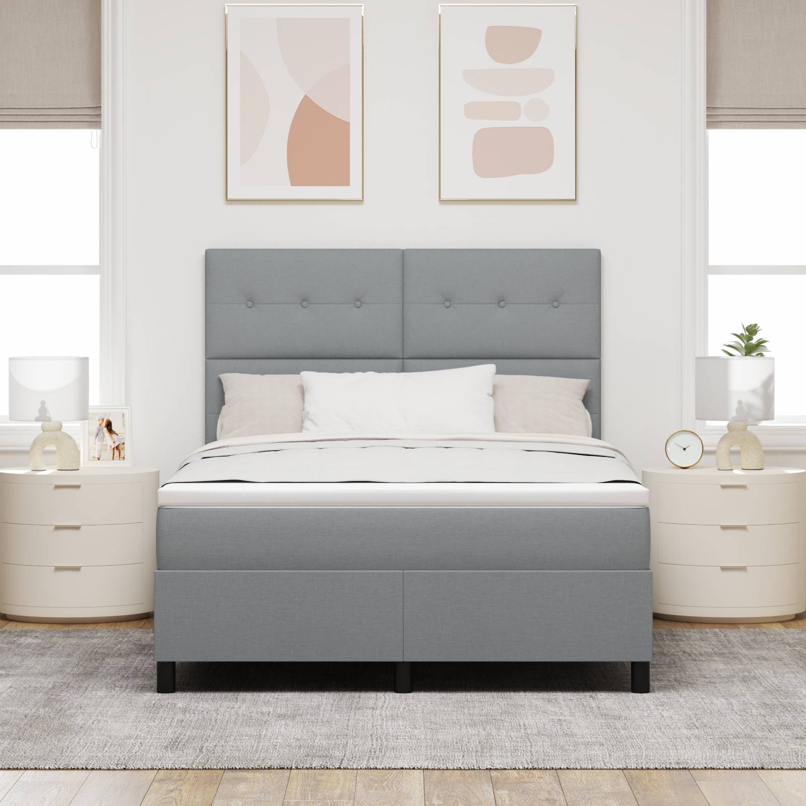 vidaXL Boxspringbett mit Matratze & LED-Licht, Grau, 140 x 190 cm, Stoff