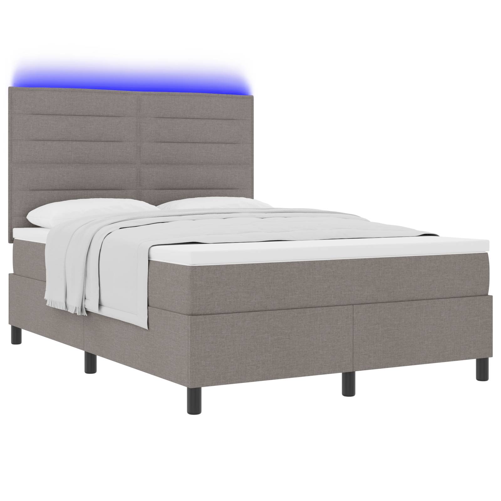 vidaXL Boxspringbett mit Matratze & LED in Taupe, 160 x 200 cm Stoff