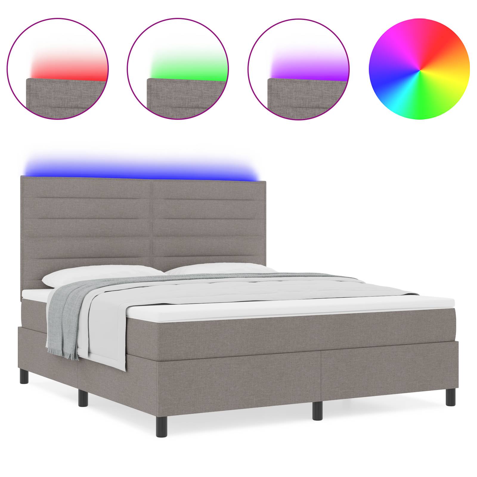 vidaXL Boxspringbett mit Matratze & LED in Taupe, 160 x 200 cm Stoff