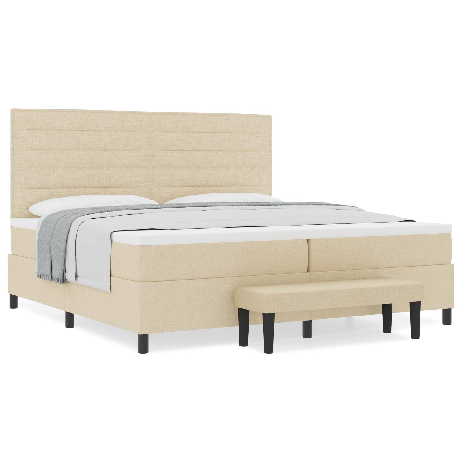vidaXL Boxspringbett mit Matratze & Bank Creme 200x200 cm Stoff