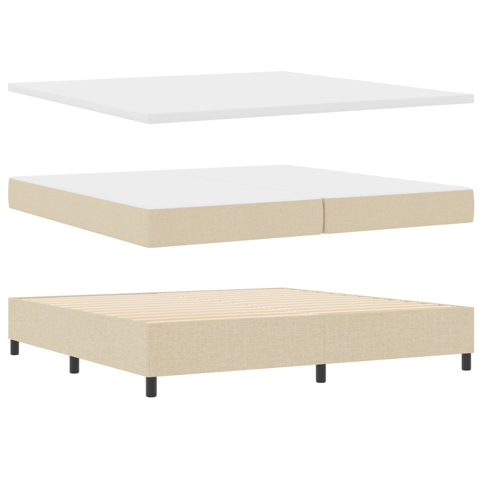 vidaXL Boxspringbett mit Matratze & Bank Creme 200x200 cm Stoff