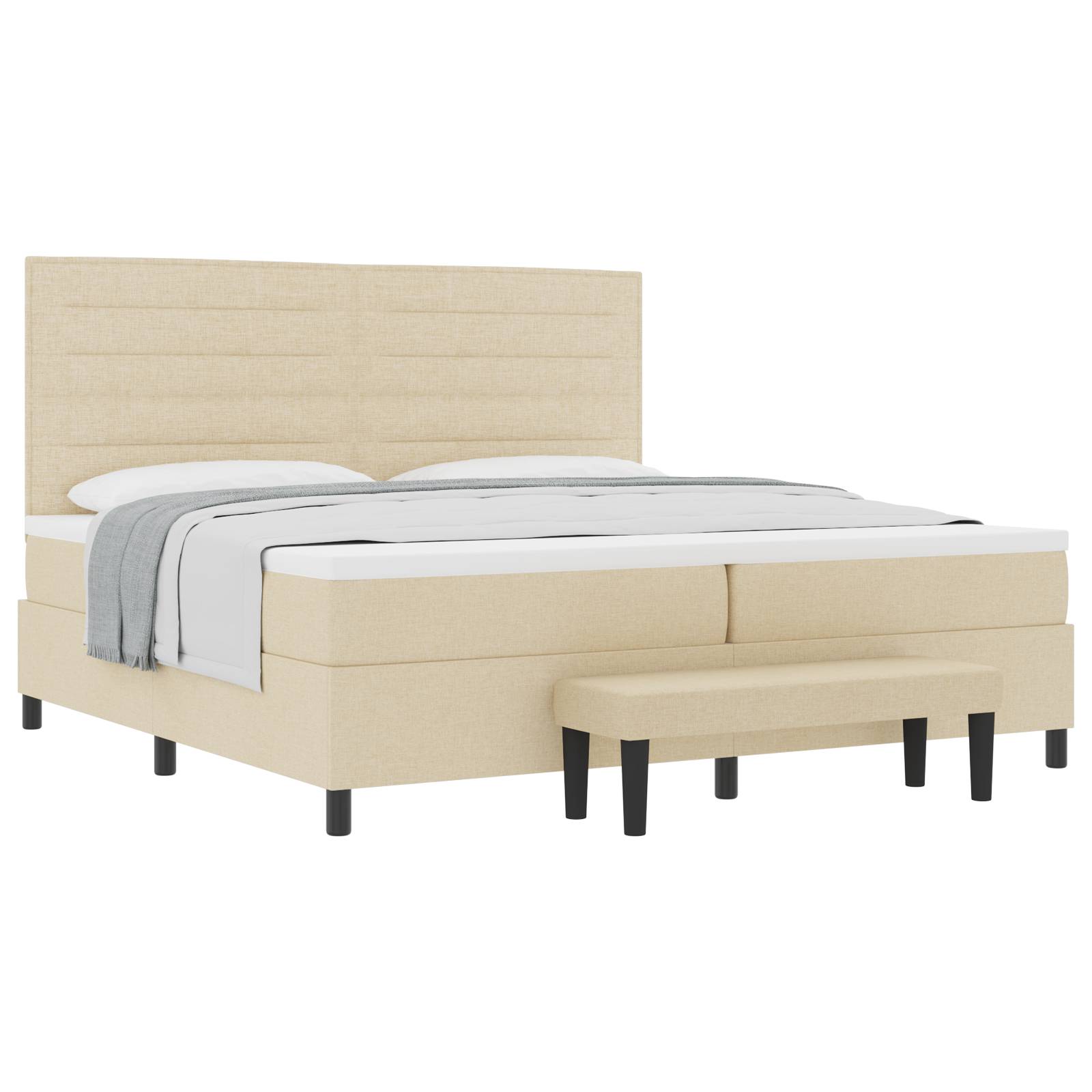 vidaXL Boxspringbett mit Matratze & Bank Creme 200x200 cm Stoff