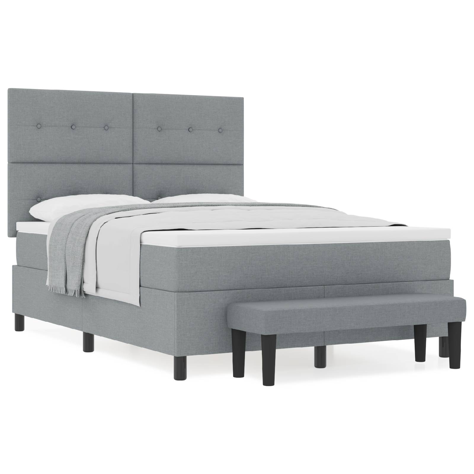 vidaXL Boxspringbett mit Matratze & Bank Hellgrau 140x190 cm Stoff