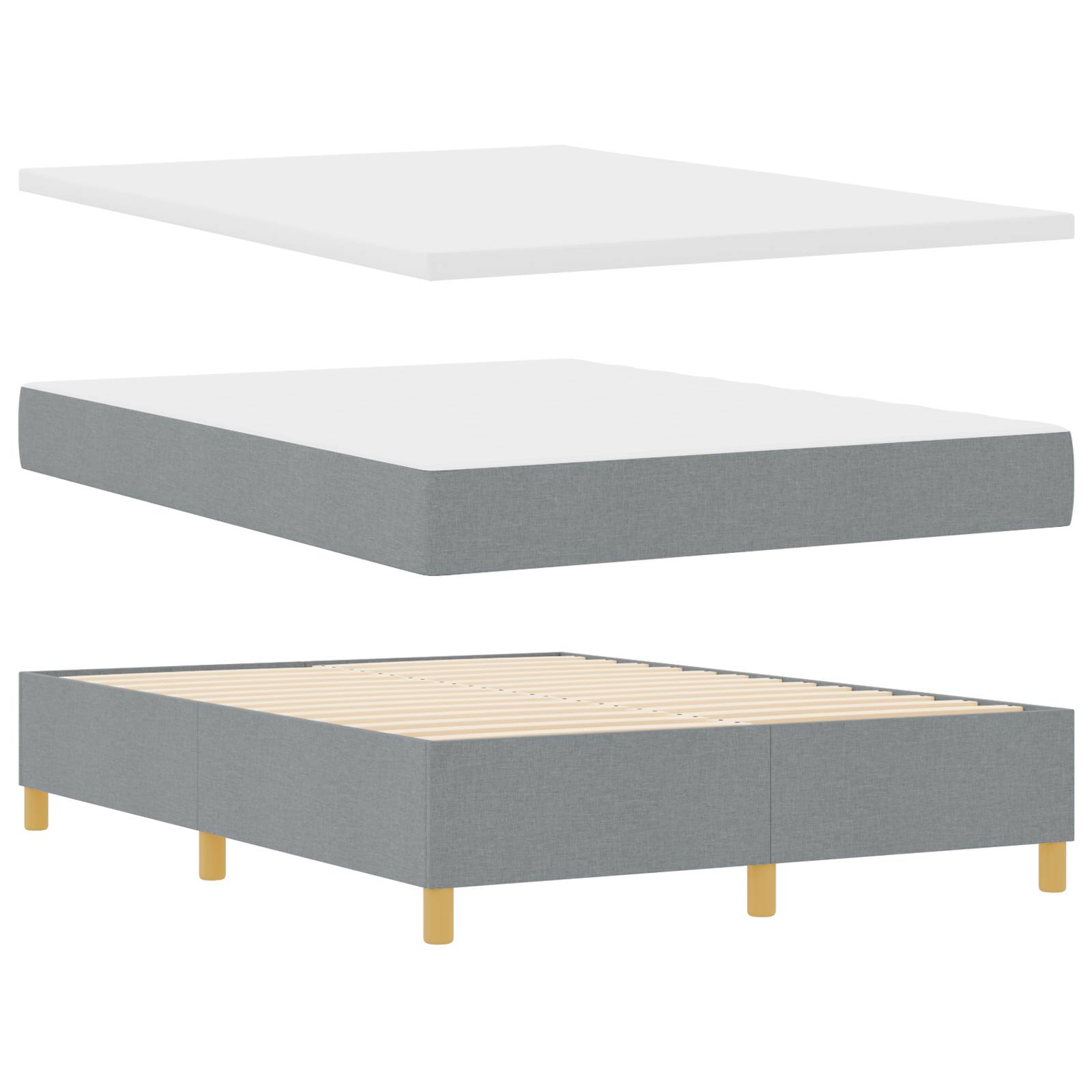 vidaXL Boxspringbett mit Matratze & Bank Hellgrau 140x200 cm Stoff