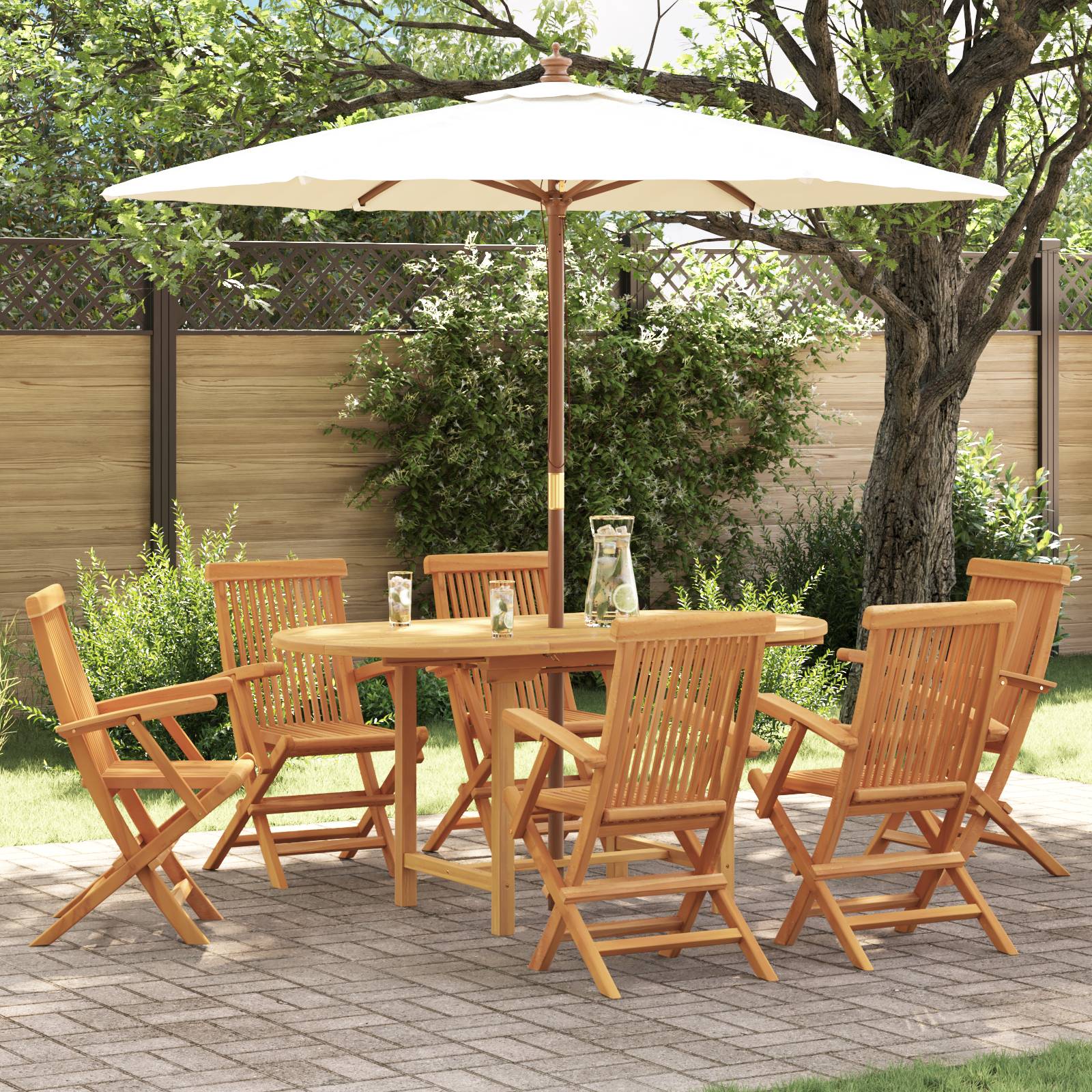 vidaXL 7-tlg. Garten-Essgruppe Massivholz Teak