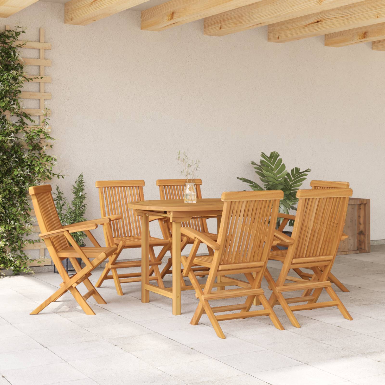 vidaXL 7-tlg. Garten-Essgruppe Massivholz Teak