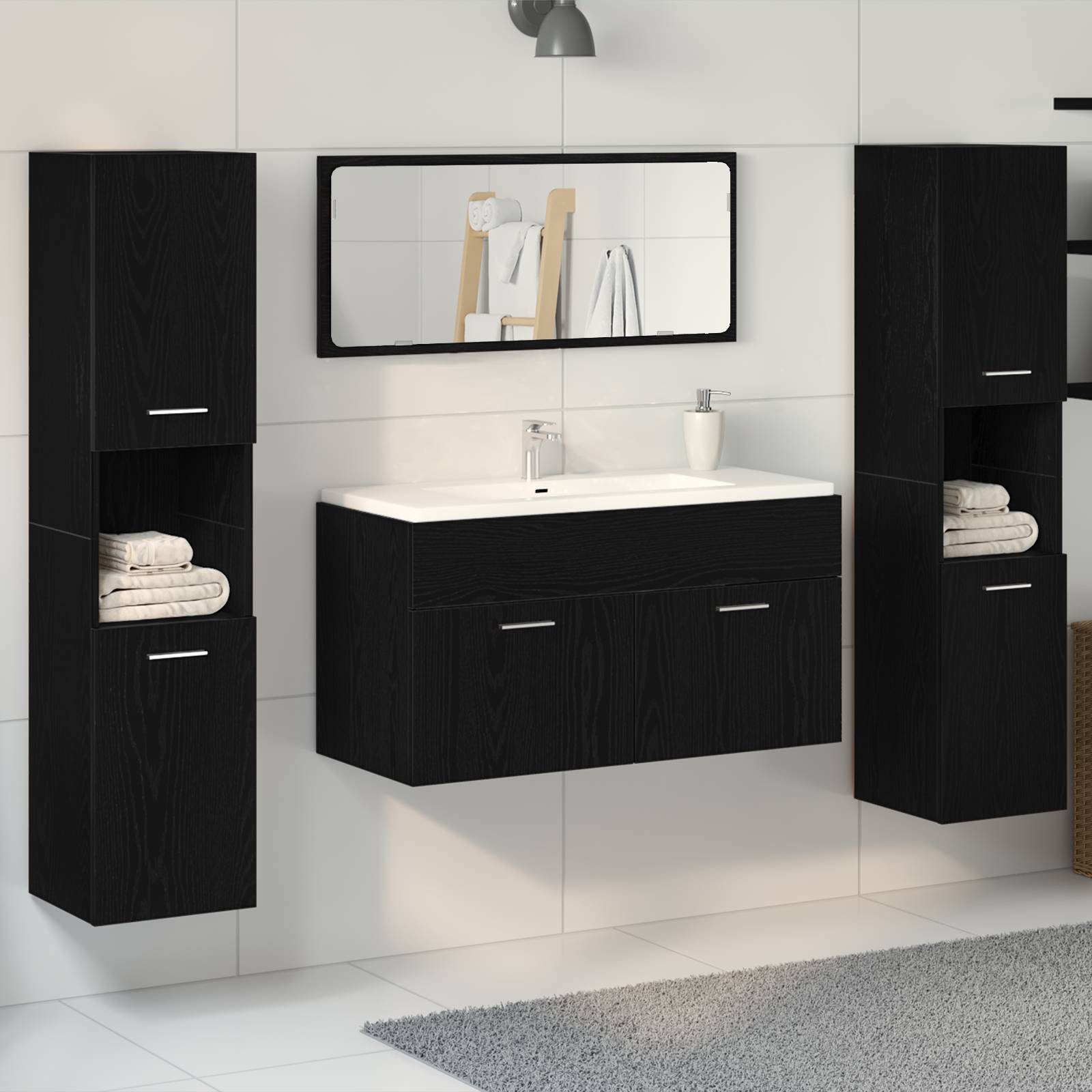 vidaXL 4-tlg. Badmöbel-Set Schwarz Eiche Holzwerkstoff