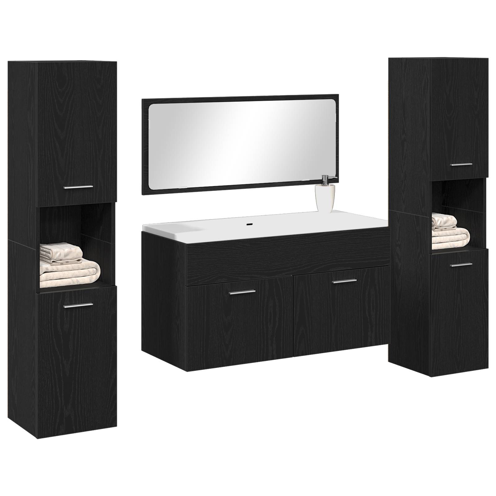 vidaXL 4-tlg. Badmöbel-Set Schwarz Eiche Holzwerkstoff