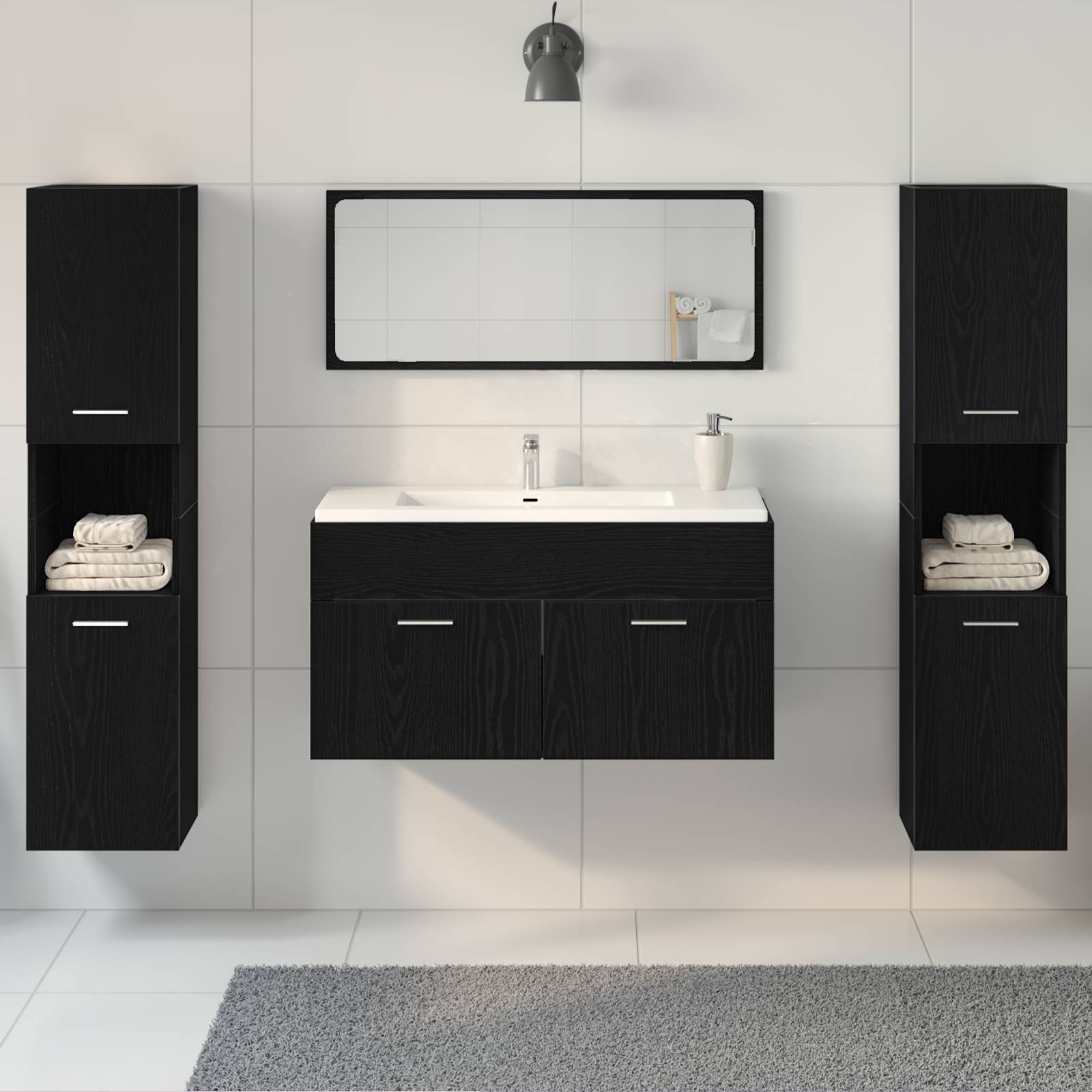 vidaXL 4-tlg. Badmöbel-Set Schwarz Eiche Holzwerkstoff