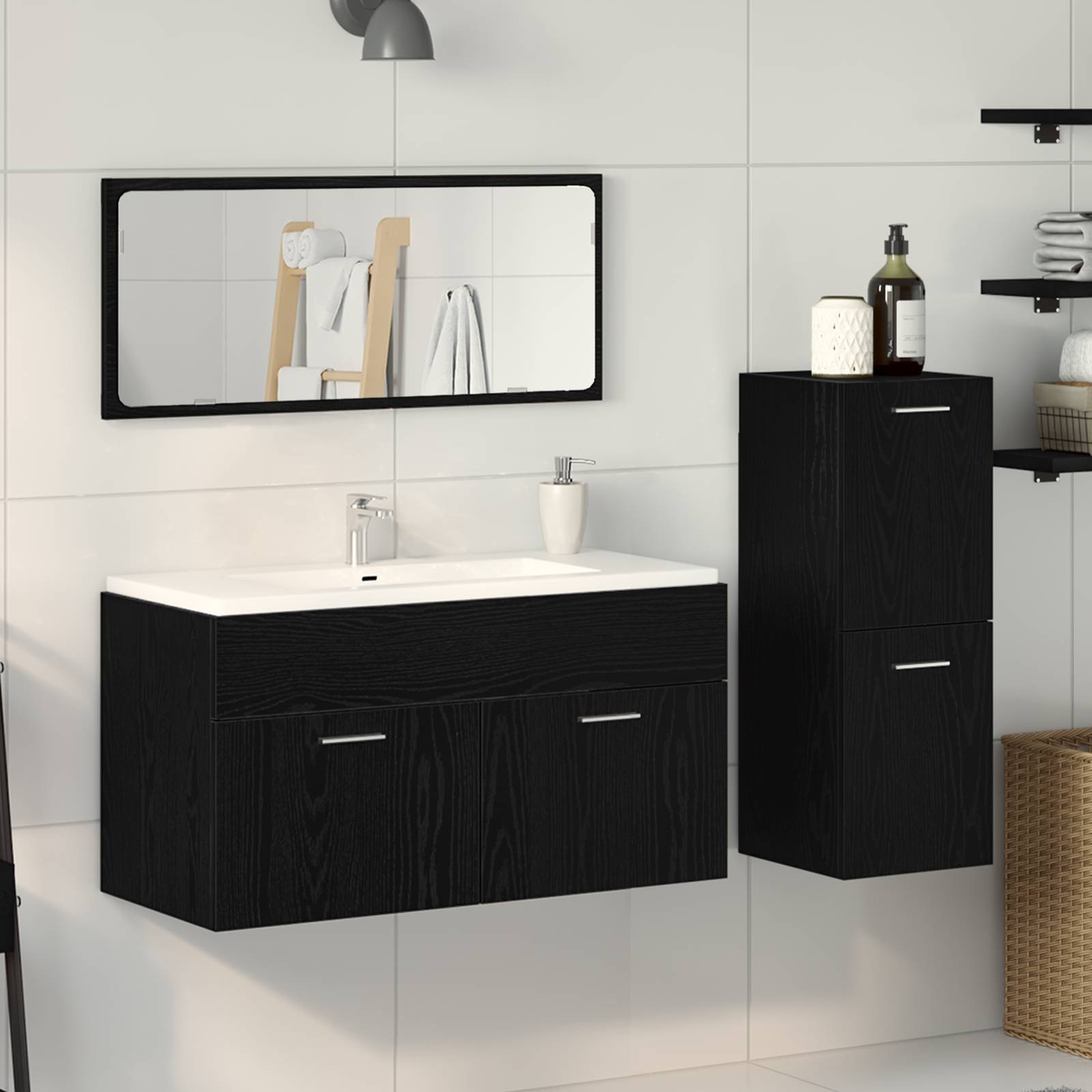 vidaXL 3-tlg. Badmöbel-Set Schwarz Eiche Holzwerkstoff