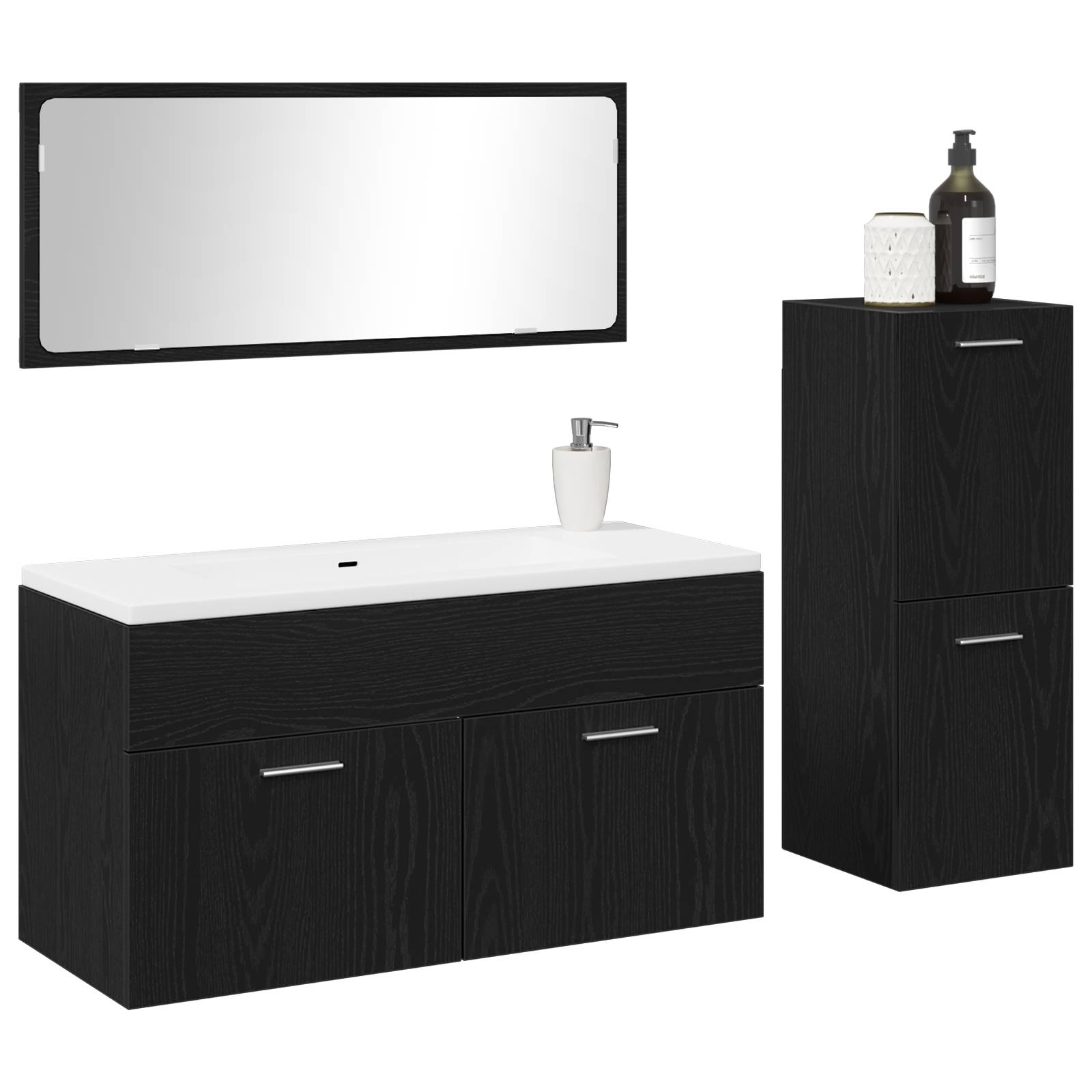 vidaXL 3-tlg. Badmöbel-Set Schwarz Eiche Holzwerkstoff