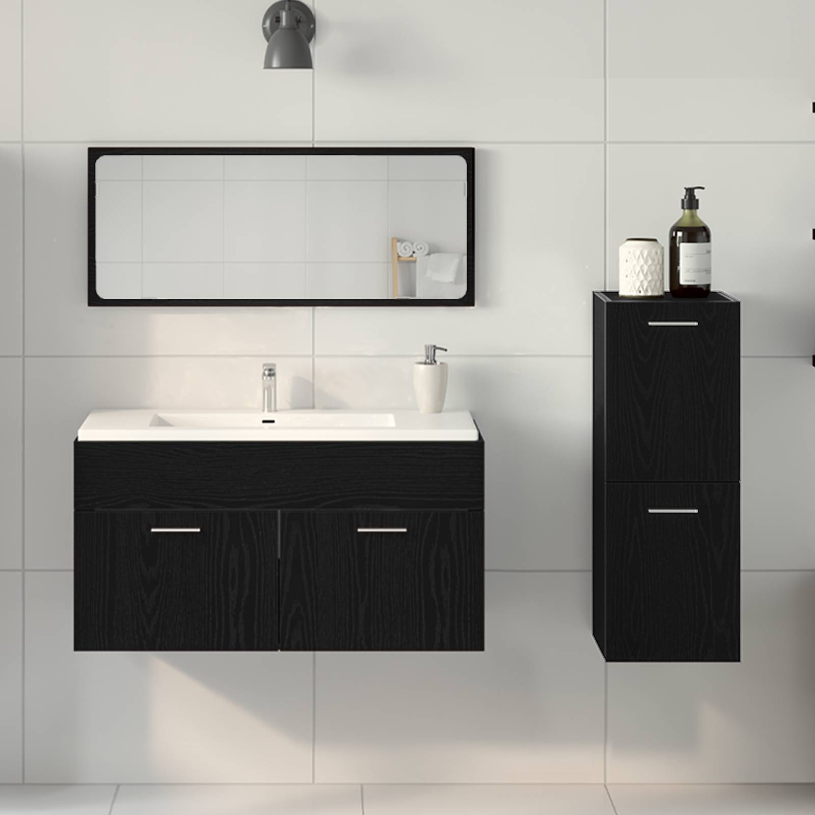 vidaXL 3-tlg. Badmöbel-Set Schwarz Eiche Holzwerkstoff