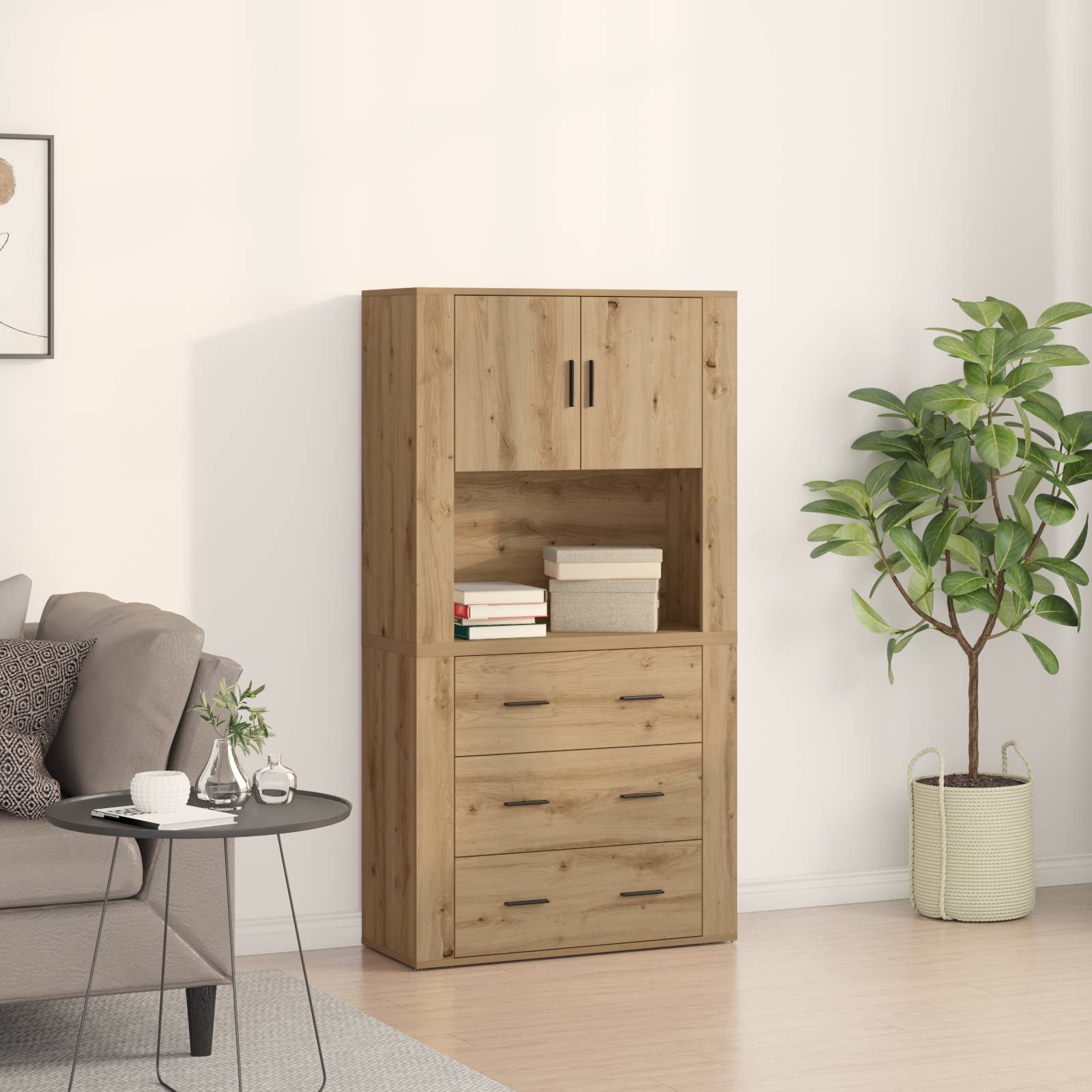 vidaXL Highboard Artisan Eiche 80x33x150 cm Holzwerkstoff