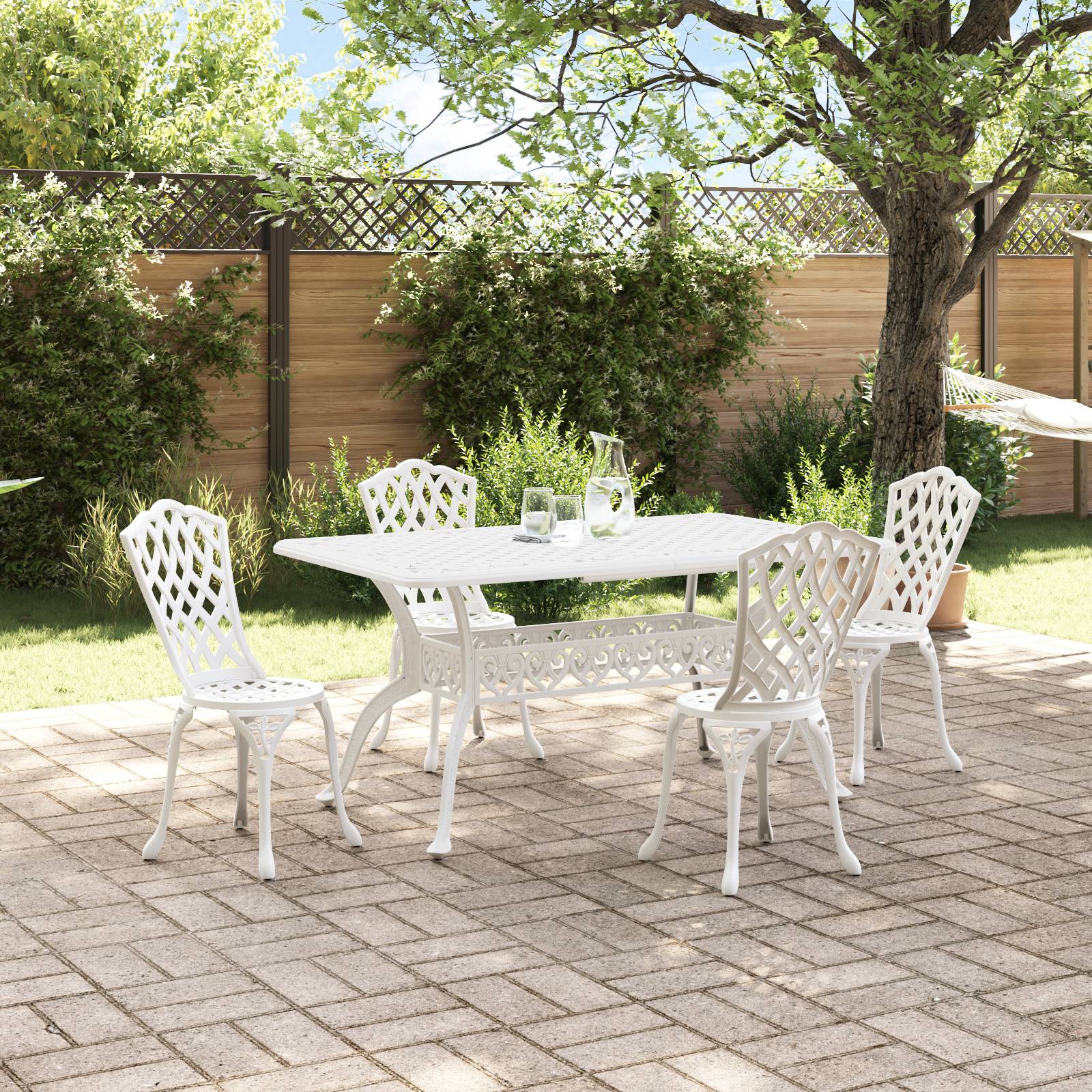 vidaXL 5-tlg. Garten-Essgruppe Weiß Aluminiumguss