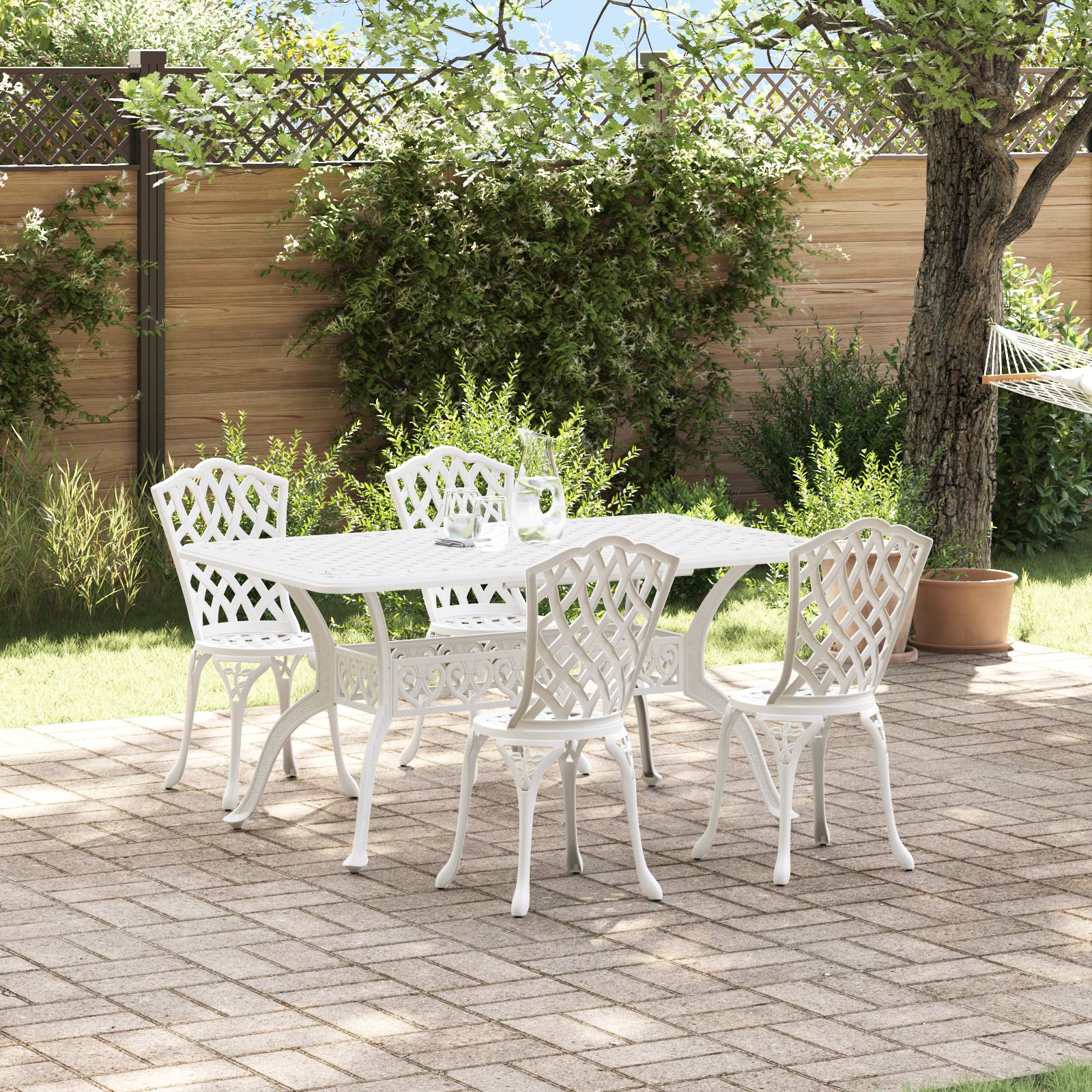 vidaXL 5-tlg. Garten-Essgruppe Weiß Aluminiumguss