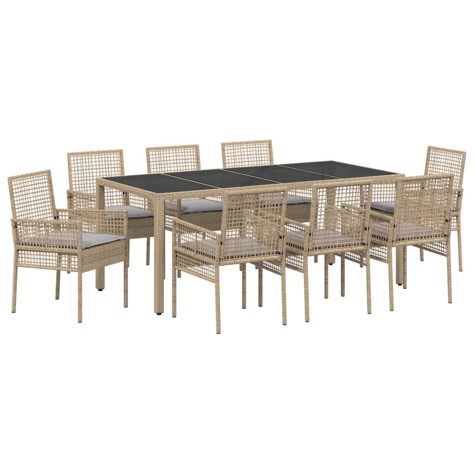 vidaXL 9-tlg. Garten-Essgruppe mit Kissen Beige Poly Rattan
