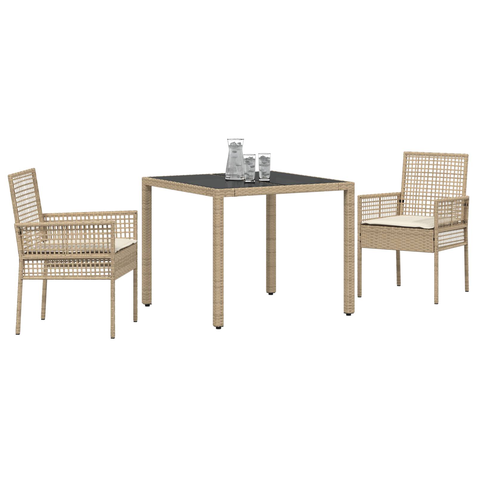 vidaXL 3-tlg. Garten-Essgruppe mit Kissen Beige Poly Rattan