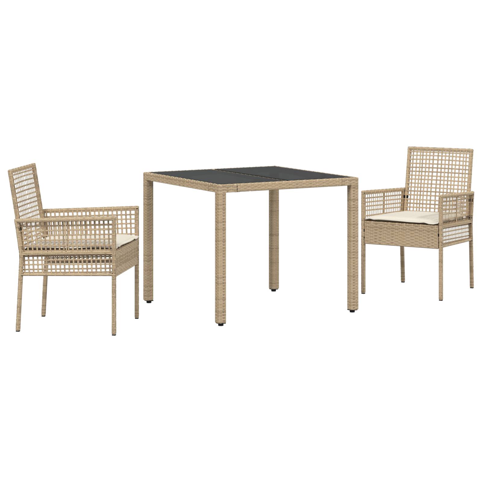 vidaXL 3-tlg. Garten-Essgruppe mit Kissen Beige Poly Rattan